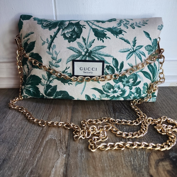 Gucci Beauty Floral Green Pouch Converted Crossbody - Picture 1 of 10